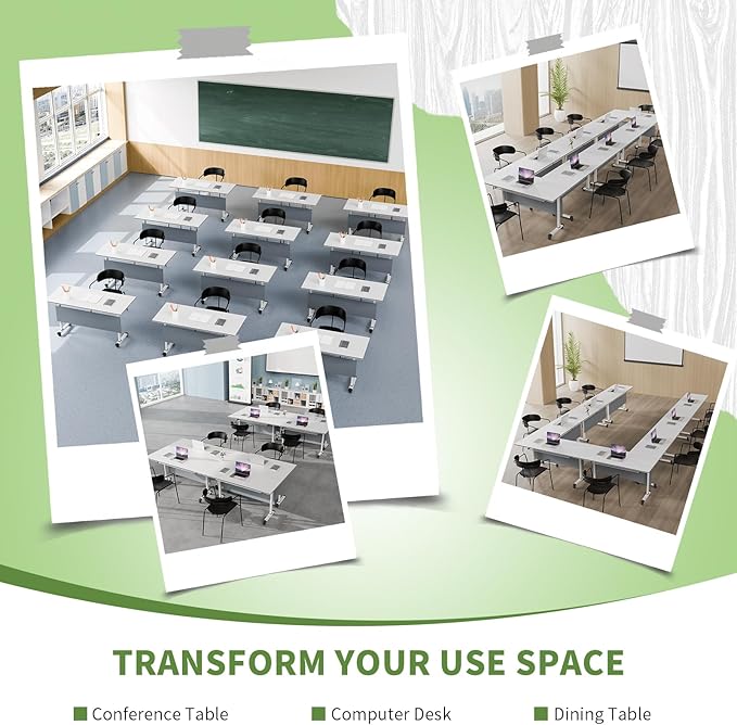 Conference Table, Foldable Conference Room Tables with Silent Wheels, Folding Modular Seminar Meeting Tables, Modern Rectangle Training Table for Office, Boardroom (6, Grey2, 47.2)