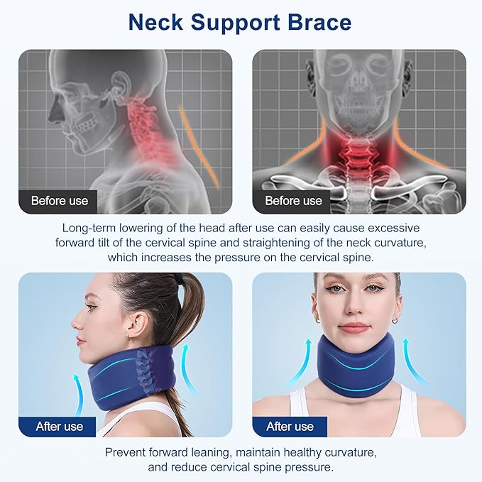 CozyHealth Neck Brace for Neck Pain and Support, Soft Neck Support Relieves Pain & Pressure in Spine for Women & Men, Wrap Align Stabilize Vertebrae Foam Cervical Collar for Sleeping (GBlue, XS, 2.5" Middle Height)