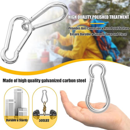 100PCS 3" Heavy Duty Spring Snap Hook, M8 5/16" Galvanized Steel Snap Hook Carabiner Quick Link Carabiner Clip, 500LBS Holding Capacity Quick Link Keychain for Swing Hammock Gym Outdoor