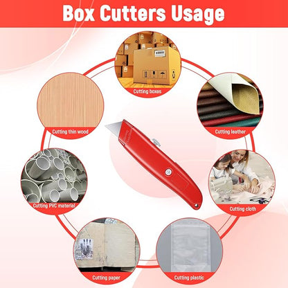 20 Pcs Retractable Utility Knife Box Cutter Aluminum Alloy Carpet Knife Heavy Duty Utility Knives Sharp Razor Blade for Cardboard Box Cartons Opener DIY Home Office (Red)