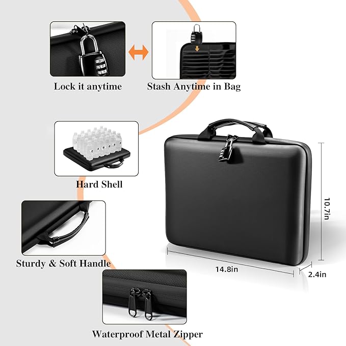 Fireproof Document Box File Organizer: Hard-Shell Case Fireproof Waterproof Box with Lock & 13 Pocket Accordion File Folder - Portable Home Office Travel Safe Storage for Important Documents and Files