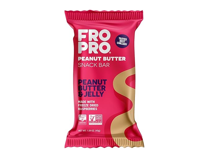 FROPRO Plant Protein Snack Bars - Plant Based Protein Bars, All-Natural, Gluten, Dairy, & Soy Free, High Protein Bars with Low Calories | PB & J, 12 Pack