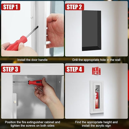 Fire Extinguisher Recessed Wall Cabinet, Galvanization Steel Fire Extinguisher Box with Magnetic Door, Suitable for 10 Lb Fire Extinguishers, Equipped Acrylic High-Position Sign (White)