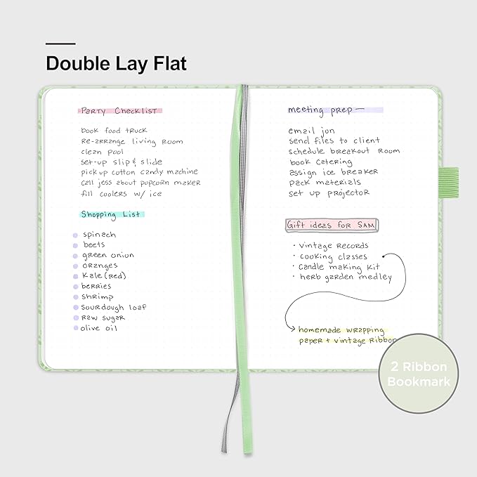 A5 Leather Hardcover, 160 Pages 100GSM Thick Dotted Paper, 3 Sheets of Stickers Included(Light Green)