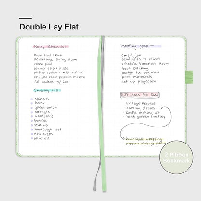 A5 Leather Hardcover, 160 Pages 100GSM Thick Dotted Paper, 3 Sheets of Stickers Included(Light Green)