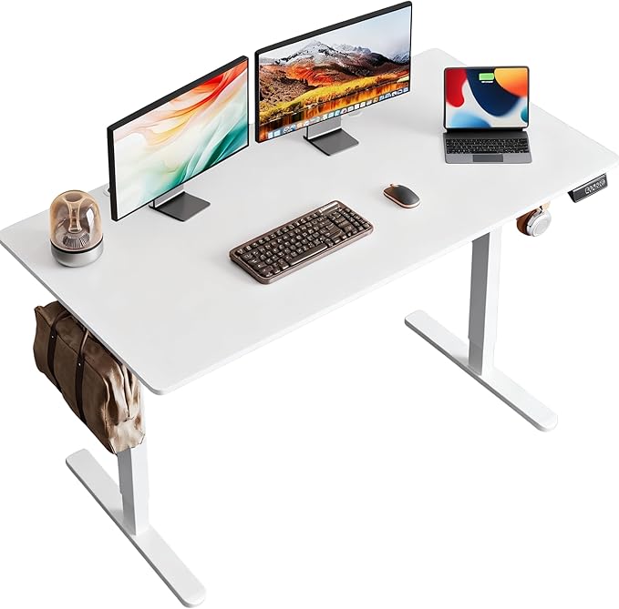 DEVAISE 55 x 28 Inch Whole Piece Standing Desk, Seamless Desktop Electric Standing Desk, Office Computer Desk with Adjustable Height, 3 Preset Memory Sit Stand up Desk for Home, Office (White)