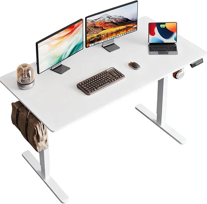 DEVAISE 55 x 28 Inch Whole Piece Standing Desk, Seamless Desktop Electric Standing Desk, Office Computer Desk with Adjustable Height, 3 Preset Memory Sit Stand up Desk for Home, Office (White)