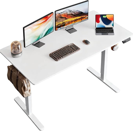 DEVAISE 55 x 28 Inch Whole Piece Standing Desk, Seamless Desktop Electric Standing Desk, Office Computer Desk with Adjustable Height, 3 Preset Memory Sit Stand up Desk for Home, Office (White)