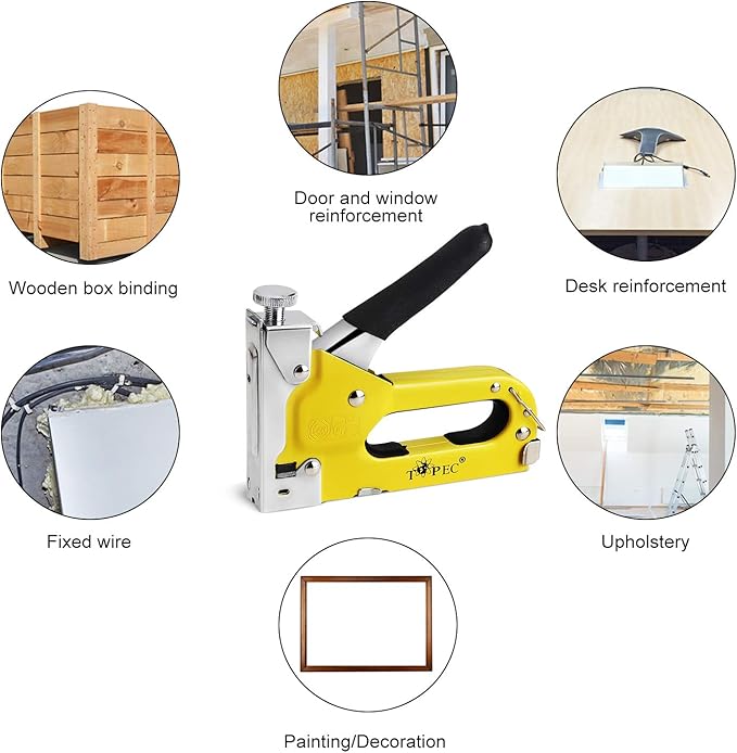 Topec Upholstery Staple Gun Heavy Duty, 3-in-1 Stapler Gun with 600 Staples, Manual Brad Nailer Power Adjustment Wood Stapler for Crafts, Wall, Upholstering, Furniture, DIY