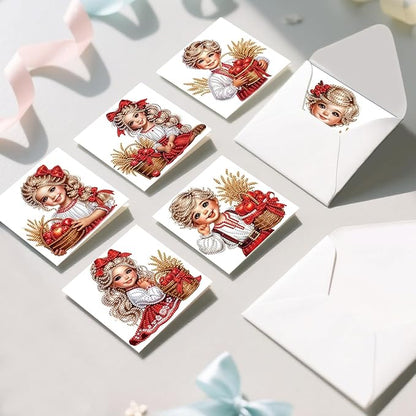 jinglinhh 12pcs Diamond Art Painting Boys and Girl in Red Greeting Cards with Envelopes, DIY Card Making Kits for Adults, Diamond Art Christmas Cards for Birthday Holiday Postcards Craft Gifts