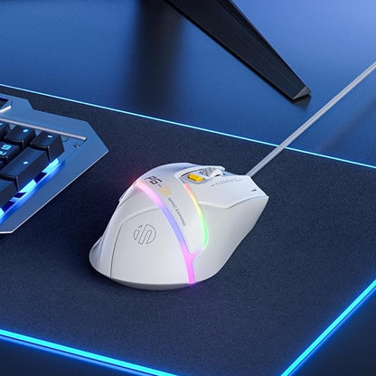 INPHIC PG1 Wired Computer Gaming Mouse Ergonomic, 12800 DPI High-Precision, 6 Programmable Buttons, RGB Backlit for Gaming - White Gray