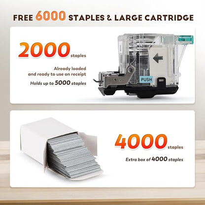 CGOLDENWALL Automatic Heavy Duty Electric Stapler, 70-75 Sheets Capacity, with 6000 Staples, Flat Clinch Jam Free, Speed & Margin Adjustable, 5000 Staples Large Cartridge