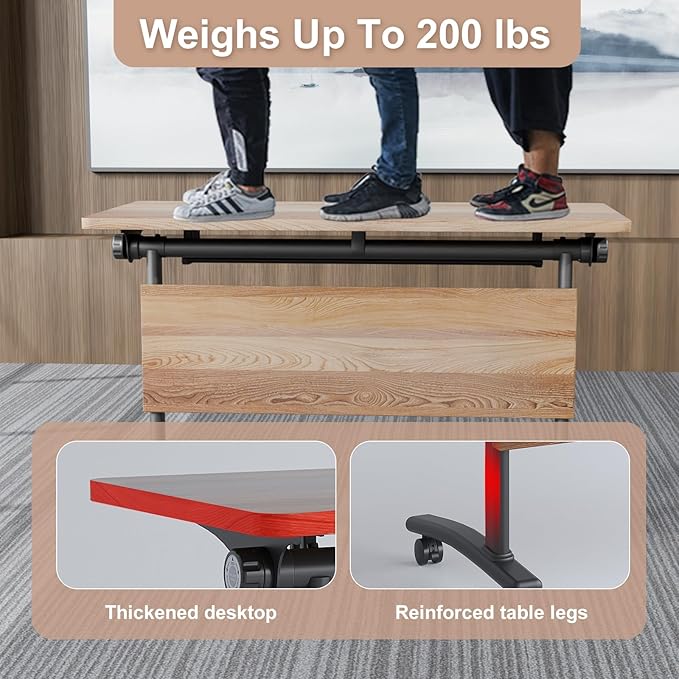 Folding Conference Table,Conference Table with Wheels,Large Flip-Top Training Table,Freely Combinations,Easy to Move for Offices, Schools,Training Rooms（2,Yellow,63in