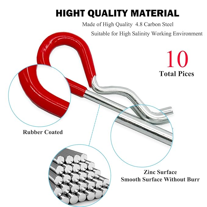 10 Pcs Heavy Duty Hitch Pins Clip R Clips Spring Retaining Wire Hair Pins Cotter Pin Strong Spring Rubber-Coated Grip R Clip for Trailer Tractors Mower Carts Truck Pin Clip M3x60mm