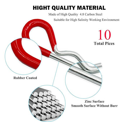 10 Pcs Heavy Duty Hitch Pins Clip R Clips Spring Retaining Wire Hair Pins Cotter Pin Strong Spring Rubber-Coated Grip R Clip for Trailer Tractors Mower Carts Truck Pin Clip M3x60mm