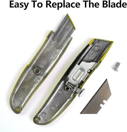 DIYSELF 30 Pack Box Cutter Heavy Duty Aluminium Shell Utility Knife | SK5 Steel Sharp Blade | Retractable Knife for Cutting Cartons Ropes and Cardboard | Home and Office Use (Yellow)