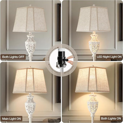 Luvkczc Rustic Floor Lamp - Resin Carved Base with Hollow Night Light, Farmhouse Floor Lamps, Vintage Standing Lamp for Living Room, Bedroom (Includes Bulb)