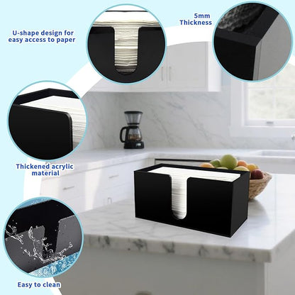Paper Towel Holder for Countertop,Black Acrylic Napkin Dispenser-Multifold/C-Fold/Z-Fold Trifold Paper Towel Dispenser for Bathroom Kitchen Restaurant Toilet - Durable 5mm Thick(4)