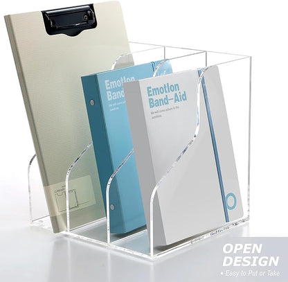 3 Slots Acrylic Magazine Holder, Desktop File Sorter Organizer Rack Bookshelf, Workspace Sorters Office Desk Accessories Organization Storage Stand, Clear