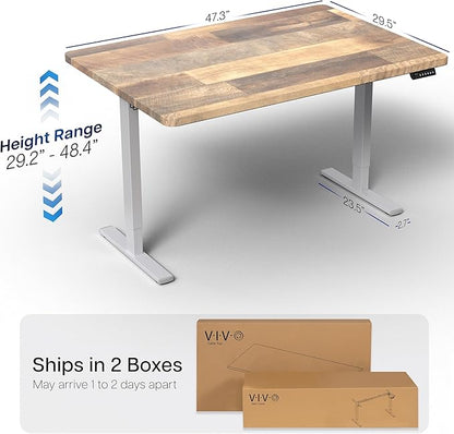 VIVO Electric 48 x 30 in Standing Desk, Memory Height Adjustment, 1B Series, One-Piece Reclaimed Wood Top, Gray Frame, DESK-KIT-1G5P