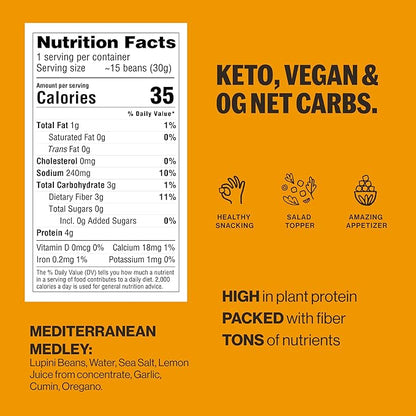 Brami Lupini Beans Snack, Mediterranean Medley | 7g Plant Protein, 0g Net Carbs | Vegan, Vegetarian, Keto, Plant Based, Mediterranean Diet | 1.1 Ounce (Pack of 8)