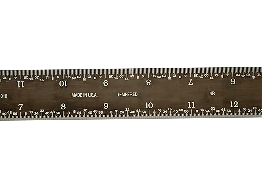 PEC Tools 18" Rigid Machinist Rule, Stainless Steel Ruler with Black Chrome Finish, High-Contrast Easy to Read, 4R Graduaction (1/8", 1/16", 1/32", 1/64"), Made in USA
