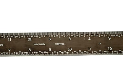 PEC Tools 18" Rigid Machinist Rule, Stainless Steel Ruler with Black Chrome Finish, High-Contrast Easy to Read, 4R Graduaction (1/8", 1/16", 1/32", 1/64"), Made in USA