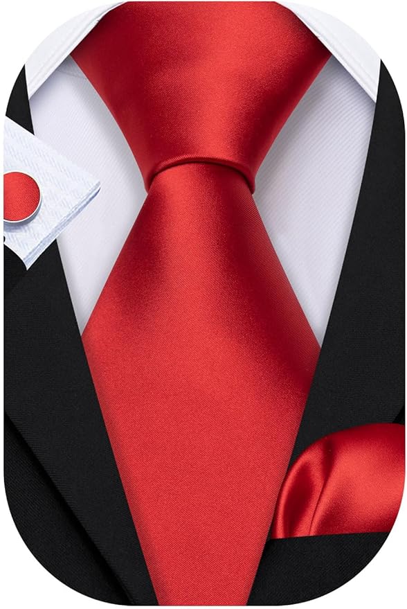 Barry.Wang Tie Sets for Men Silk Solid Necktie Stain Ties Handkerchief Pocket Square Cufflinks Wedding Business Dyed