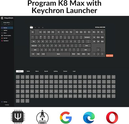 Keychron K8 Max Wireless Mechanical Gaming Keyboard, TKL Layout QMK 2.4 GHz/Bluetooth 5.1/Wired Tri-Mode Connection, RGB with Keychron Super Red Switch Compatible with Mac Windows Linux