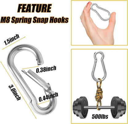100PCS 3" Heavy Duty Spring Snap Hook, M8 5/16" Galvanized Steel Snap Hook Carabiner Quick Link Carabiner Clip, 500LBS Holding Capacity Quick Link Keychain for Swing Hammock Gym Outdoor