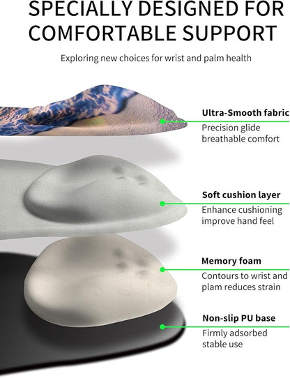 Palm-Rest and Wrist-Hugging Mouse Pad Wrist Rest, Ergonomic Wrist Support with Curve Fitting Cushioned Memory Foam for Carpal Tunnel Pain Relief, 9.9 x 8.3 Inch, Sunrise Beach