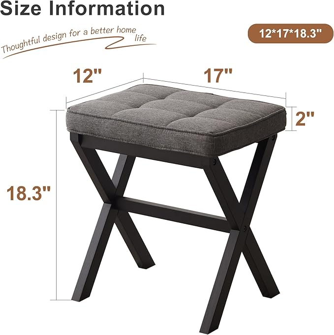 FILWH Bamboo Foot Rest Ottoman - Small Padded Desk Foot Stool for Office & Vanity - Black Legs + Gray