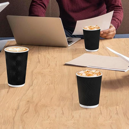 Lamosi 8 oz Disposable Coffee Cups - 120 Pack, Insulated Corrugated Paper Cups, Kraft Ripple Wall Cups for Hot Beverage or Cold Drinks (Black)