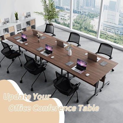 Folding Conference Room Table,Conference Table,Flip Top Mobile Training Tables Modern Conferences Room Table with Iron Baffle Silent Wheels for Office Meeting Conferences Room（8PCS,55in）