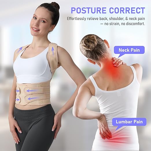 Posture Corrector for Women and Men, Back Brace with Full Back Support, Adjustable Shoulder Straightener for Upper & Lower Back Pain Relief, Scoliosis, Hunchback (Large, Beige)