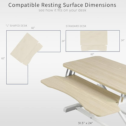 VIVO 32 inch Desk Converter, K Series, Height Adjustable Sit to Stand Riser, Dual Monitor and Laptop Workstation with Wide Keyboard Tray, Light Wood Top, White Frame, DESK-V000KF