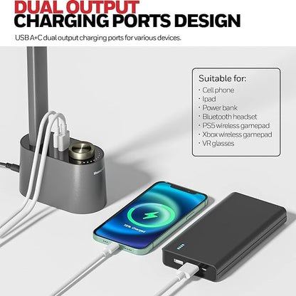 Honeywell HWT-H01 LED Desk Lamp Stepless Dimmable Table Lamp with USB A+C Dual Charging Port Eye-Caring Foldable Desk Light with 3 Color Modes for Home Office Bedroom Reading Study Sunturalux (Gray)