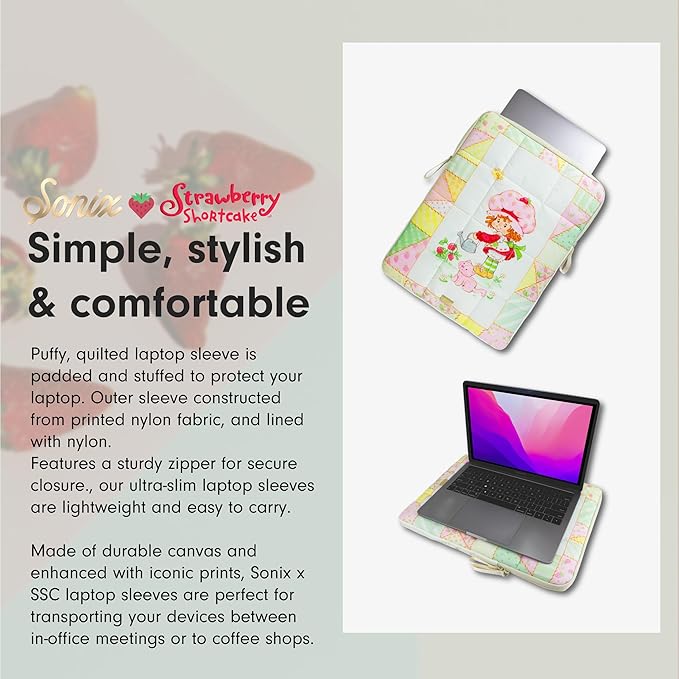 Sonix | Puffy Laptop Sleeve | 15-16 Inch, Quilted Pillow Puffer Laptop Carrying Case, Computer Sleeve | Strawberry Shortcake Patchwork Floral