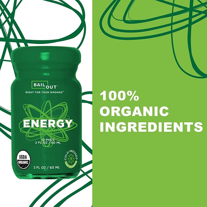 Bailout Wellness - Energy Shot, Energy Drink for Brain Focus and Long-Lasting Energy, All-Natural Ingredients and Gluten-Free, 2 Fluid Ounces, Pack of 12