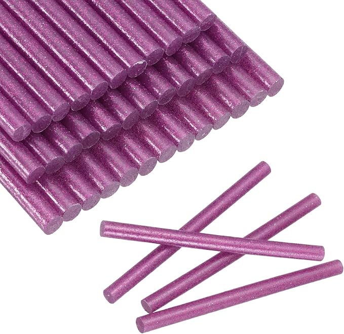 HARFINGTON 30pcs Mini Glue Stick 0.3"x3.9" High-Stick Hot Glue Gun Sticks Hot Melt Adhesive Strip for DIY Craft Sealing Repair Festival Decoration, Glitter Rose Red