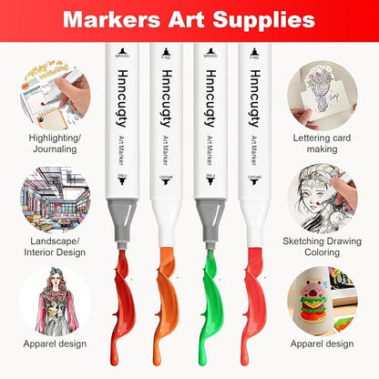Alcohol Markers Set 60 Colors, Dual Tips Coloring Art Markers Set with Case & Holders, Chisel & Fine Artist Sketch Pens Art Supplies for Adult Coloring Books, Drawing, Painting, Sketching