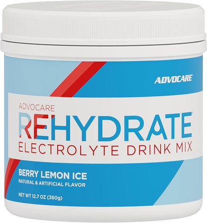 AdvoCare Rehydrate - Electrolyte Drink Mix - Includes Magnesium, Sodium, Potassium & Calcium - Antioxidant & Amino Acid Fortified - Supports Hydration & Recovery - Berry Lemon Ice, 12.7 oz