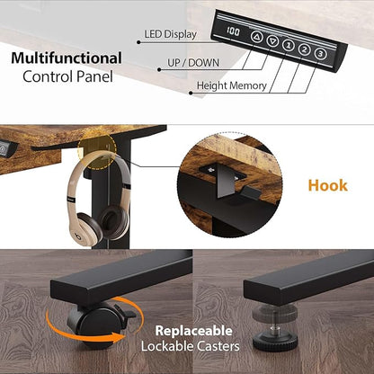 XINYAO Electric Standing Desk with 5 Drawers, 55x24 Inch Height Adjustable Sit Stand Up Desk with Storage Support 290lbs Ergonomic Rising Table with Wheels for Home Office