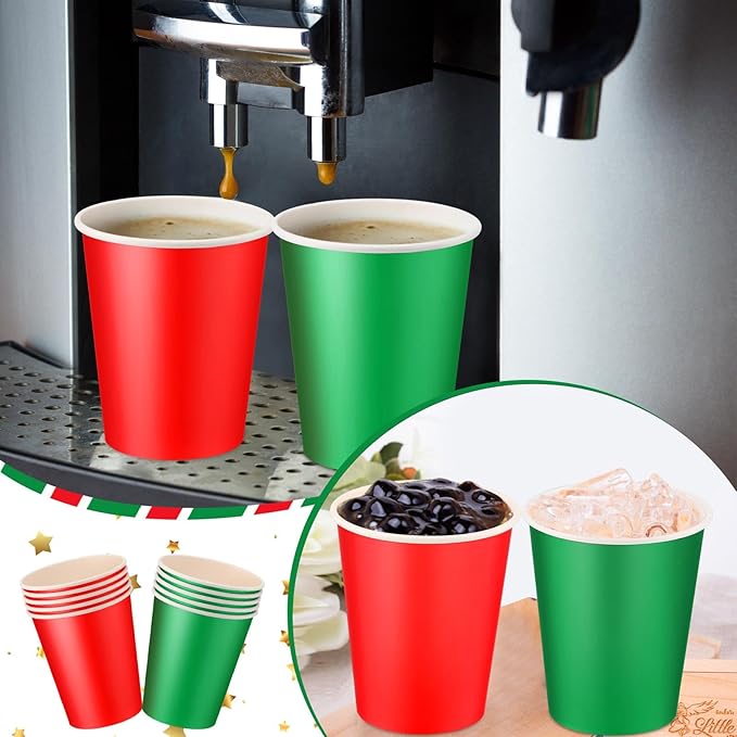Nosiny 500 Pieces 8 oz Christmas Disposable Cups Red Green Christmas Paper Coffee Cups for Hot Cold Beverage Chocolate Tea Cocoa, Xmas Holiday Table Decorations