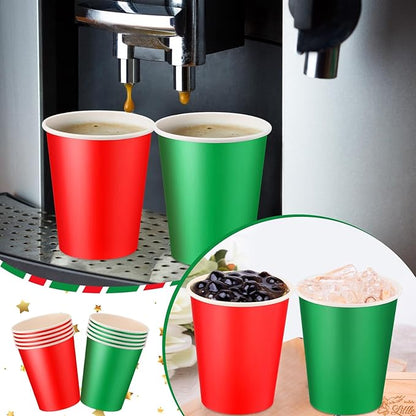 Nosiny 240 Pieces 8 oz Christmas Disposable Cups Red Green Christmas Paper Coffee Cups for Hot Cold Beverage Chocolate Tea Cocoa, Xmas Holiday Table Decorations