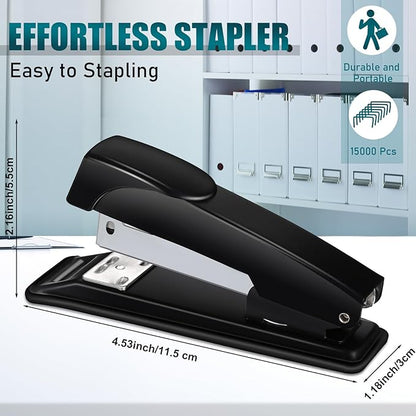 Thenshop 30 Pcs Desk Staplers Tape Dispensers Sets Black Staplers for Desktop Office with Standard Staples Black Holder with White Tape for Office School