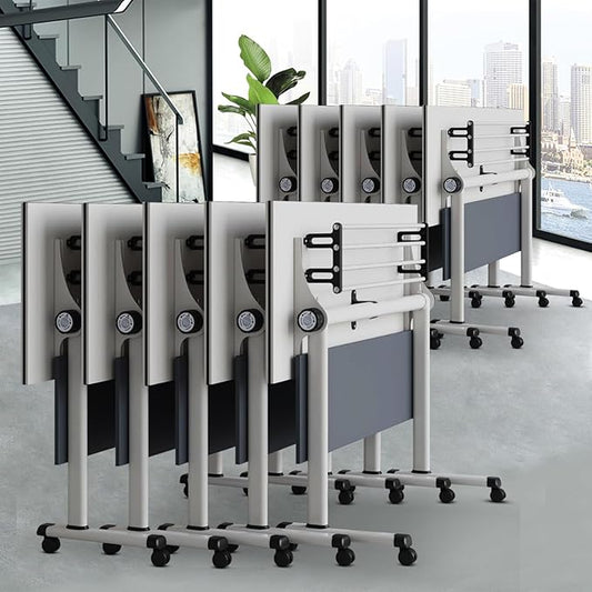 Conference Table Folding Conference Room Tables, Modern Mobile Meeting Training Table with Silent Wheels, Foldable Seminar Table for Offices, Classrooms, Libraries (10, Grey, 55.1in)