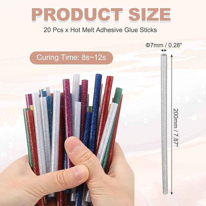PATIKIL Hot Glue Sticks for Glue Gun, 20 Pcs Colored Hot Melt Adhesive Bulk Sticks for DIY Craft Projects Art Decoration Home Repairs, Silver (7.9" x 0.28")