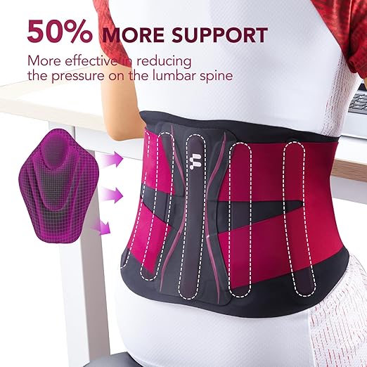 0.5mm Ultra Thin Back Brace for Women Men, Seamless Yoga Fabric for All Day Comfort, Wear under Clothes, Enhanced Lumbar Pad for Lower Back Pain Relief, Sciatica, Posture, Lifting, Rose, Size S
