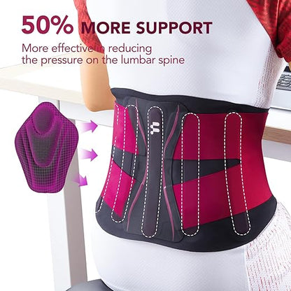 0.5mm Ultra Thin Back Brace for Women Men, Seamless Yoga Fabric for All Day Comfort, Wear under Clothes, Enhanced Lumbar Pad for Lower Back Pain Relief, Sciatica, Posture, Lifting, Rose, Size S